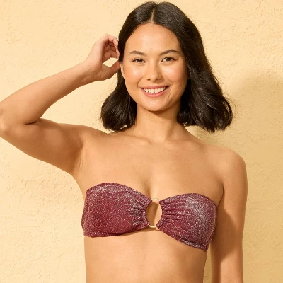 Women's Center Front Oval Ring Sparkle Bandeau Bikini Top - Wild Fable™ Burnt Burgundy 4 Women's Center Front Oval Ring Sparkle Bandeau Bikini Top - Wild Fable™ Burnt Burgundy - Image 2