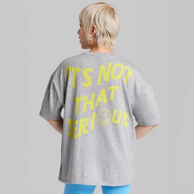 Women's Oversized Not Serious Graphic T-Shirt - Wild Fable™ Gray 4 Women's Oversized Not Serious Graphic T-Shirt - Wild Fable™ Gray - Image 2