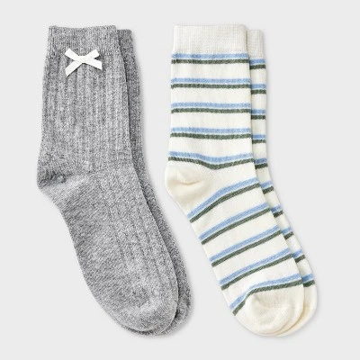 Women's Pointelle With Bow & Striped 2pk Mid Crew Socks - Wild Fable™ 7 Women's Pointelle With Bow & Striped 2pk Mid Crew Socks - Wild Fable™ - Image 5