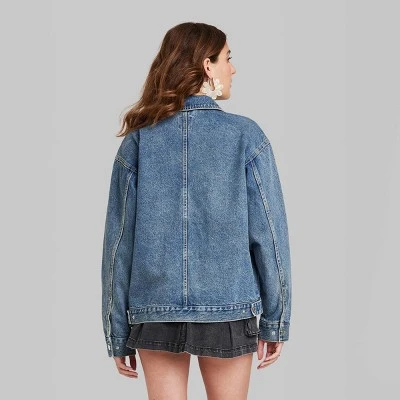 Women's Boxy Zip-Up Denim Jacket - Wild Fable™ Blue Denim 4 Women's Boxy Zip-Up Denim Jacket - Wild Fable™ Blue Denim - Image 2