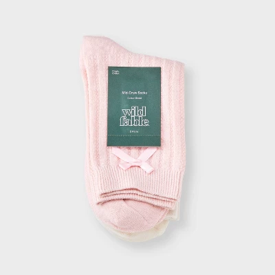 Women's Pointelle With Bow & Striped 2pk Mid Crew Socks - Wild Fable™ 3 Women's Pointelle With Bow & Striped 2pk Mid Crew Socks - Wild Fable™