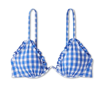 Women's Ruffle Trim Textured Underwire Bikini Top - Wild Fable™ Cobalt Blue Gingham Print 7 Women's Ruffle Trim Textured Underwire Bikini Top - Wild Fable™ Cobalt Blue Gingham Print - Image 5