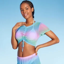 Women's Mesh Drawstring Ruched Cover Up Top - Wild Fable™ -Wild Fable Store GUEST 1b317db4 9517 49de a898 1f376c4edc42