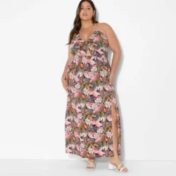 Women's Ruched Maxi Halter A-Line Dress - Wild Fable™ Assorted Pinks Floral -Wild Fable Store GUEST 1cdf7f60 b55e 4d1d 90a1 91ada748a420