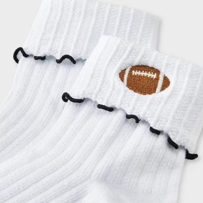 Women's Game Day Embroidered Football Pointelle Bobby Socks With Lettuce Edge Cuff - Wild Fable™ 4 Women's Game Day Embroidered Football Pointelle Bobby Socks With Lettuce Edge Cuff - Wild Fable™ - Image 2