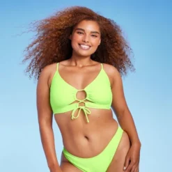 Women's Lace-Up Longline Bikini Top - Wild Fable™ Neon Green -Wild Fable Store GUEST 32581074 392e 407d af6c eaf20308a447