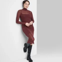 Women's Long Sleeve Lurex Mesh Midi Dress - Wild Fable™ Burgundy -Wild Fable Store GUEST 36e7ba09 20c1 46ec b025 9619c2988e0d