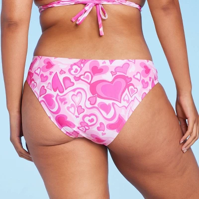 Women's Cheeky Bikini Bottom - Wild Fable™ Pink Heart Print 3 Women's Cheeky Bikini Bottom - Wild Fable™ Pink Heart Print