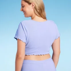 Women's Ruffle Detail Ribbed Short Sleeve Cropped Rashguard - Wild Fable™ Purple -Wild Fable Store GUEST 49dca862 6386 4bbc 931a e7ded3b13130