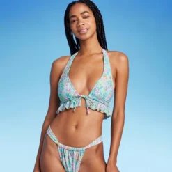 Women's Ruffle Tie-Front Halter Bikini Top - Wild Fable™ Green Floral Print 12 Women's Ruffle Tie-Front Halter Bikini Top - Wild Fable™ Green Floral Print -Wild Fable Store GUEST 4c8a8683 8b3d 45c6 8c02 0c14ce489778
