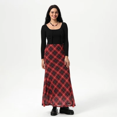 Women's Slight Fishtail Mesh Skirt - Wild Fable™ Red Plaid 4 Women's Slight Fishtail Mesh Skirt - Wild Fable™ Red Plaid - Image 2