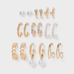 Heart And Pearl Earring Set 9pc - Wild Fable™ Gold -Wild Fable Store GUEST 55479940 46ba 4e87 9397 52a394dc5672