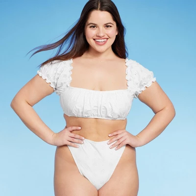 Women's Puff Sleeve Eyelette Bralette Bikini Top - Wild Fable™ White 5 Women's Puff Sleeve Eyelette Bralette Bikini Top - Wild Fable™ White - Image 3