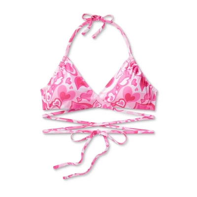 Women's Wrap Bralette Bikini Top - Wild Fable™ Pink Heart Print 8 Women's Wrap Bralette Bikini Top - Wild Fable™ Pink Heart Print - Image 6
