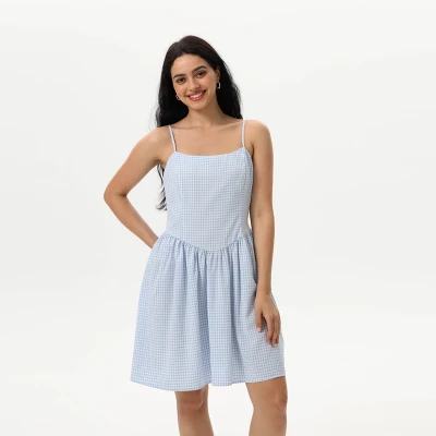 Women's Backless Mini Dress - Wild Fable™ Blue Gingham 7 Women's Backless Mini Dress - Wild Fable™ Blue Gingham - Image 5