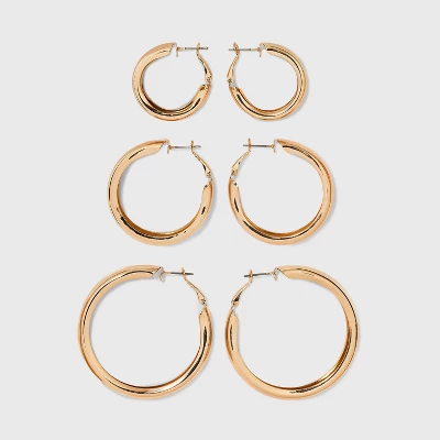 Wide Hoop Earring Set 3pc - Wild Fable™ Gold 11 Wide Hoop Earring Set 3pc - Wild Fable™ Gold - Image 9
