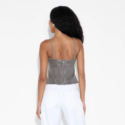 Women's Denim Buckle Corset Tank Top - Wild Fable™ Gray Wash 4 Women's Denim Buckle Corset Tank Top - Wild Fable™ Gray Wash - Image 2
