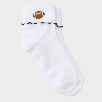 Women's Game Day Embroidered Football Pointelle Bobby Socks With Lettuce Edge Cuff - Wild Fable™ 11 Women's Game Day Embroidered Football Pointelle Bobby Socks With Lettuce Edge Cuff - Wild Fable™ - Image 9