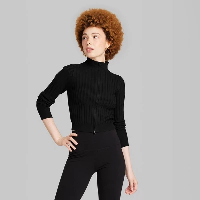 Women's Fitted Mock Turtleneck Zip-Up Cardigan - Wild Fable™ 3 Women's Fitted Mock Turtleneck Zip-Up Cardigan - Wild Fable™