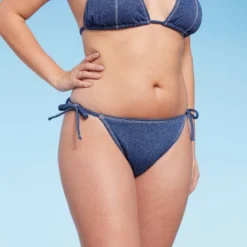 Women's Denim Textured Scoop Front High Leg Cheeky Bikini Bottom - Wild Fable™ Denim Blue -Wild Fable Store GUEST 8821e15e 08c7 45d0 a6df 35e01531dcfb