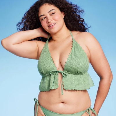 Women's Crochet Tie-Front Longline Bikini Top - Wild Fable™ Soft Green 5 Women's Crochet Tie-Front Longline Bikini Top - Wild Fable™ Soft Green - Image 3