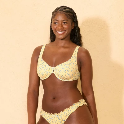 Women's Lace Trim Underwire Bikini Top - Wild Fable™ Yellow/Blue Floral Print 5 Women's Lace Trim Underwire Bikini Top - Wild Fable™ Yellow/Blue Floral Print - Image 3