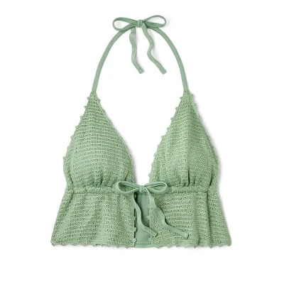 Women's Crochet Tie-Front Longline Bikini Top - Wild Fable™ Soft Green 7 Women's Crochet Tie-Front Longline Bikini Top - Wild Fable™ Soft Green - Image 5