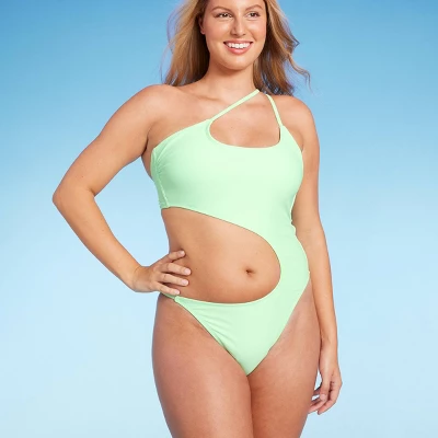Women's One Shoulder Cut Out One Piece Swimsuit - Wild Fable™ Light Green 4 Women's One Shoulder Cut Out One Piece Swimsuit - Wild Fable™ Light Green - Image 2