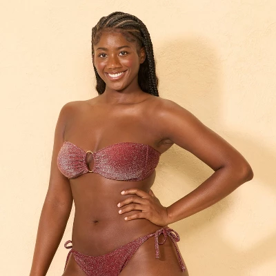 Women's Center Front Oval Ring Sparkle Bandeau Bikini Top - Wild Fable™ Burnt Burgundy 5 Women's Center Front Oval Ring Sparkle Bandeau Bikini Top - Wild Fable™ Burnt Burgundy - Image 3