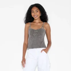 Women's Denim Buckle Corset Tank Top - Wild Fable™ Gray Wash