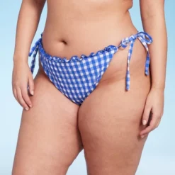 Women's Side-Tie Ultra High Leg Super Cheeky Bikini Bottom - Wild Fable™ Cobalt Blue Gingham Print -Wild Fable Store GUEST a5153fd8 a209 4f3b 9778 094031493ab2