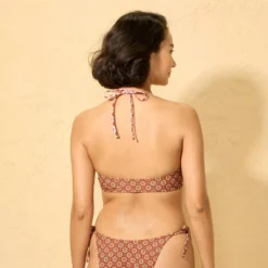 Women's Geo Print Reversible Tie-Front Triangle Bikini Top - Wild Fable™ Brown