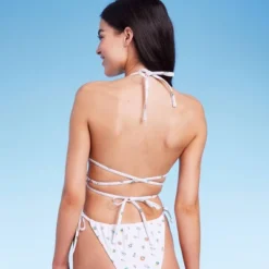 Women's Floral Print Strappy Triangle Bikini Top - Wild Fable™ White