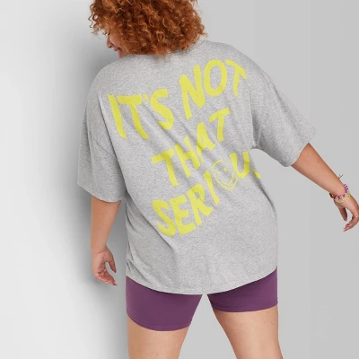 Women's Oversized Not Serious Graphic T-Shirt - Wild Fable™ Gray 6 Women's Oversized Not Serious Graphic T-Shirt - Wild Fable™ Gray - Image 4
