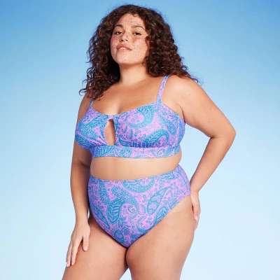 Women's Paisley Print High Waist Medium Coverage High Leg Bikini Bottom - Wild Fable™ Blue/Pink 4 Women's Paisley Print High Waist Medium Coverage High Leg Bikini Bottom - Wild Fable™ Blue/Pink - Image 2