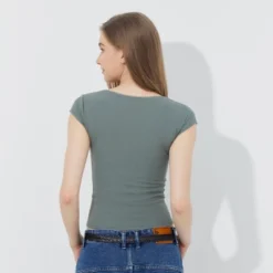 Women's Cap Sleeve Square Neck Rosette Top - Wild Fable™ Sage Green