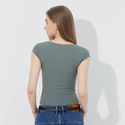 Women's Cap Sleeve Square Neck Rosette Top - Wild Fable™ Sage Green 3 Women's Cap Sleeve Square Neck Rosette Top - Wild Fable™ Sage Green