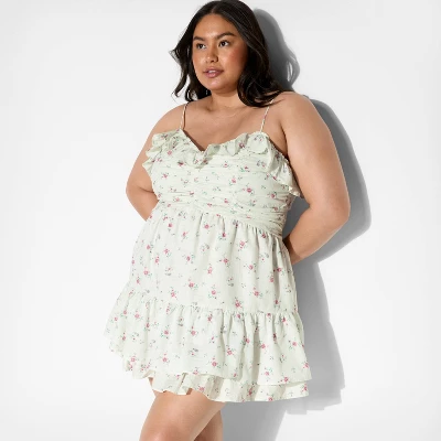 Women's Ruched Ruffle Mini A-Line Dress - Wild Fable™ White Floral 5 Women's Ruched Ruffle Mini A-Line Dress - Wild Fable™ White Floral - Image 3