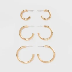 Open Graduated Size Hoop Earring Set 3ct - Wild Fable™ Gold: Nickel-Free Metal, Post Closure -Wild Fable Store GUEST c0b1aa19 e2a1 484b beb0 49e148218f01
