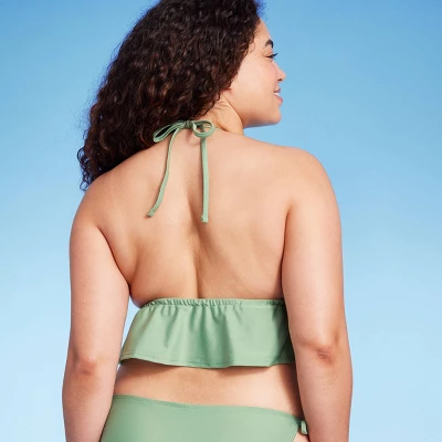 Women's Crochet Tie-Front Longline Bikini Top - Wild Fable™ Soft Green 6 Women's Crochet Tie-Front Longline Bikini Top - Wild Fable™ Soft Green - Image 4