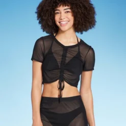 Women's Mesh Drawstring Ruched Cover Up Top - Wild Fable™ -Wild Fable Store GUEST d09a2627 5a7f 4d5c 9682 e74d7b666198