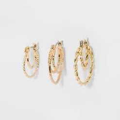 Click Top Faux Duo Hoop Earring Set 3pc - Wild Fable™