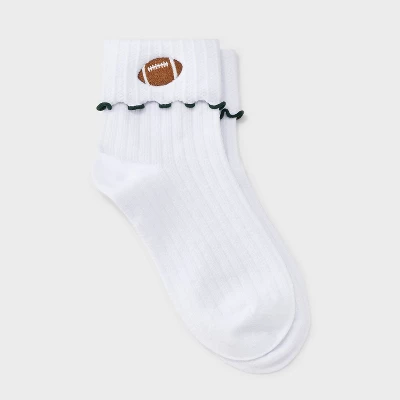 Women's Game Day Embroidered Football Pointelle Bobby Socks With Lettuce Edge Cuff - Wild Fable™ 10 Women's Game Day Embroidered Football Pointelle Bobby Socks With Lettuce Edge Cuff - Wild Fable™ - Image 8