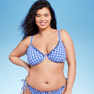 Women's Ruffle Trim Textured Underwire Bikini Top - Wild Fable™ Cobalt Blue Gingham Print 10 Women's Ruffle Trim Textured Underwire Bikini Top - Wild Fable™ Cobalt Blue Gingham Print - Image 8