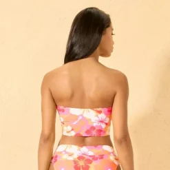 Women's Hibiscus Print Bandeau Cropped Tankini Top - Wild Fable™ Orange