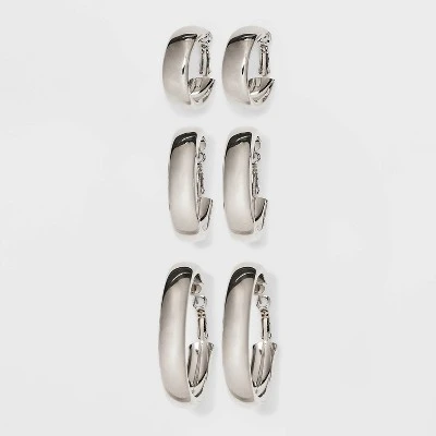Wide Hoop Earring Set 3pc - Wild Fable™ Silver: Clip-In Clasp, Nickel-Free Metal, 2" Diameter 4 Wide Hoop Earring Set 3pc - Wild Fable™ Silver: Clip-In Clasp, Nickel-Free Metal, 2" Diameter - Image 2