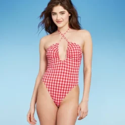 Women's Keyhole Cross Front Halter Ultra High Leg Cheeky One Piece Swimsuit - Wild Fable™ Red -Wild Fable Store GUEST e21287da b6cf 4776 80bf c28daabbafaa