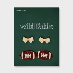 Game Day Football And Bow Earring Set 2pc - Wild Fable™ Brown