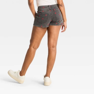 Women's EasyRigid Embroidered Mid-Rise Denim Shorts - Wild Fable™ Black 3 Women's EasyRigid Embroidered Mid-Rise Denim Shorts - Wild Fable™ Black