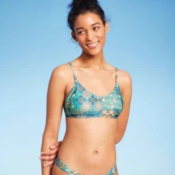 Women's Scoop Front Bralette Bikini Top - Wild Fable™ Blue Patchwork Print -Wild Fable Store GUEST e990b318 4981 43a0 903c 60929d9e08ff